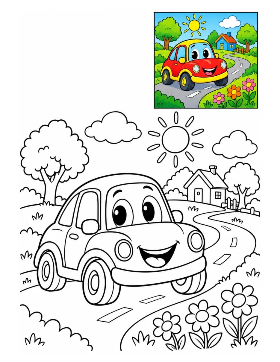 Cute Little Car coloring page
