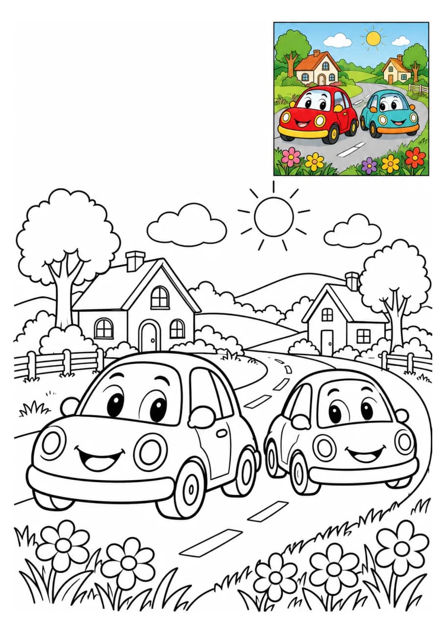Two Little Cars coloring page